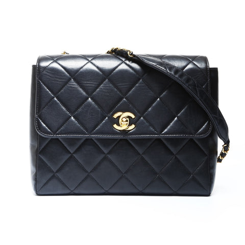 CHANEL No. 3 1994-1996 Lambskin Square Matelasse Shoulder Bag black WS24998