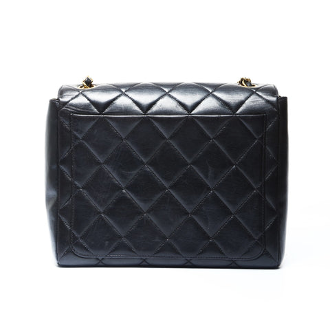 CHANEL No. 3 1994-1996 Lambskin Square Matelasse Shoulder Bag black WS24998