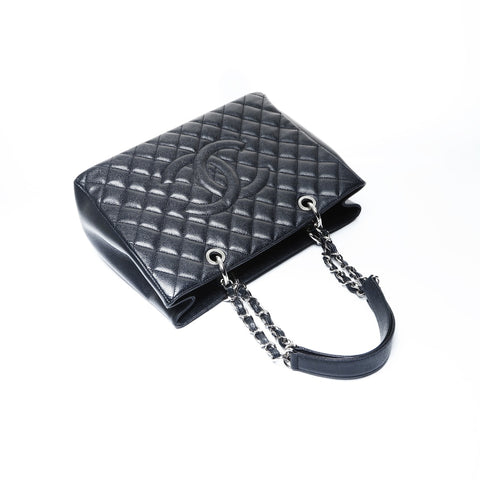 CHANEL 10 Series 2005-2006 GST Caviar Skin Silver Metal Large COCO Mark Matelasse Shoulder Bag Tote Bag black WS25000