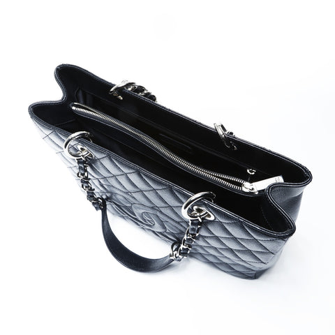CHANEL 10 Series 2005-2006 GST Caviar Skin Silver Metal Large COCO Mark Matelasse Shoulder Bag Tote Bag black WS25000