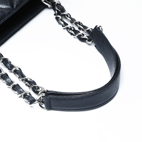 CHANEL 10 Series 2005-2006 GST Caviar Skin Silver Metal Large COCO Mark Matelasse Shoulder Bag Tote Bag black WS25000