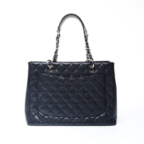 CHANEL 10 Series 2005-2006 GST Caviar Skin Silver Metal Large COCO Mark Matelasse Shoulder Bag Tote Bag black WS25000