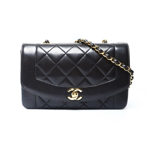 CHANEL No. 2 1991-1994 Diana 22 Small Lambskin Shoulder Bag black WS25003