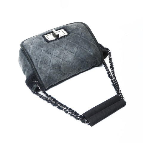 CHANEL Mouton Suede Flap Bag 2.55 No. 9 2004-2005 Shoulder Bag black WS25005
