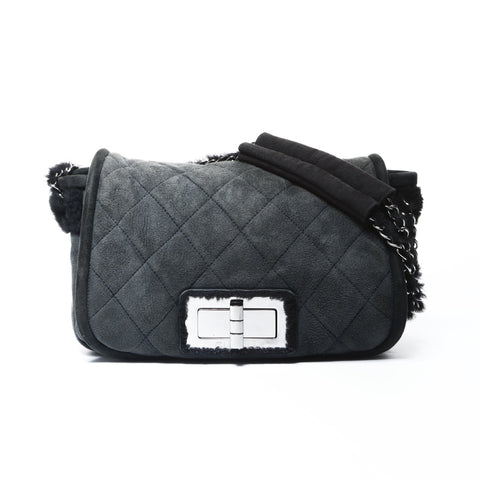 CHANEL Mouton Suede Flap Bag 2.55 No. 9 2004-2005 Shoulder Bag black WS25005