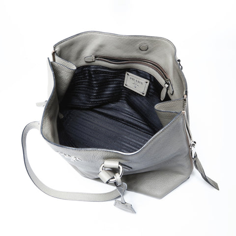 PRADA Leather Tote Bag Shoulder Bag gray WS25006