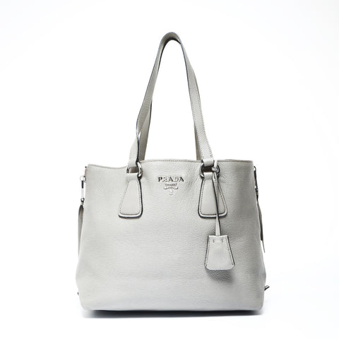 PRADA Leather Tote Bag Shoulder Bag gray WS25006