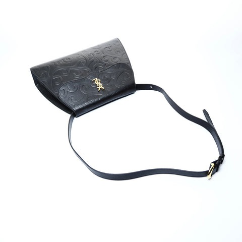 YVES SAINT LAURENT Leather Arabesque pattern Shoulder Bag black WS25023