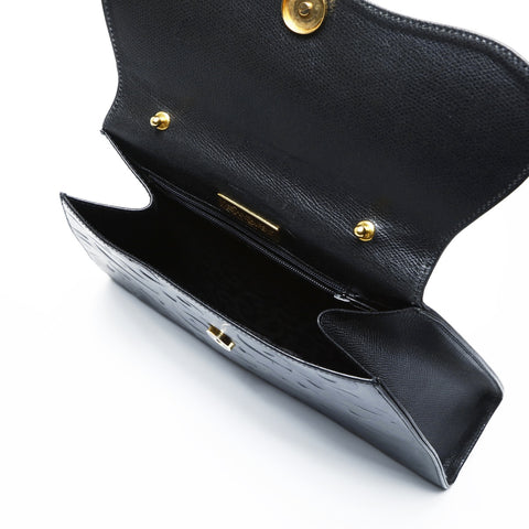 YVES SAINT LAURENT Leather Arabesque pattern Shoulder Bag black WS25023