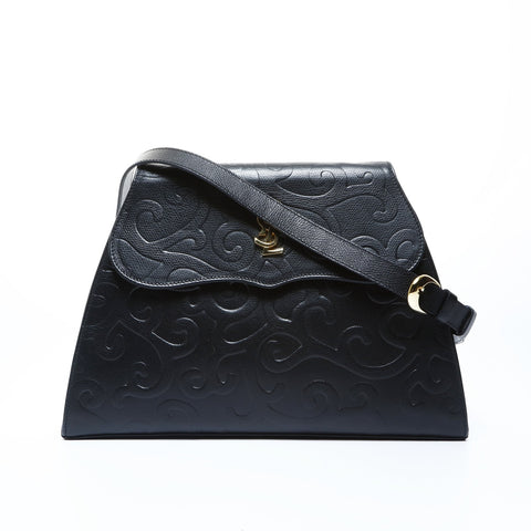 YVES SAINT LAURENT Leather Arabesque pattern Shoulder Bag black WS25023