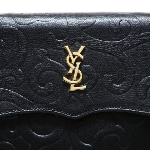 YVES SAINT LAURENT Leather Arabesque pattern Shoulder Bag black WS25023
