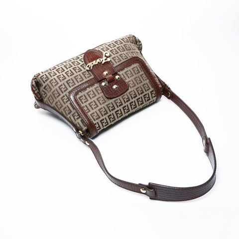 FENDI Zucchino canvas one belt Shoulder Bag Brown WS25028