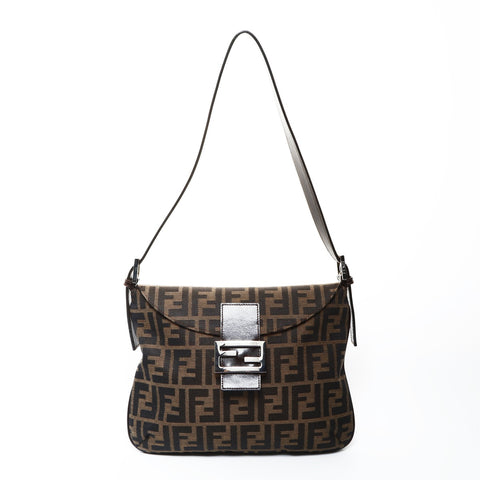 FENDI Mamma Baguette Zucca Canvas Shoulder Bag Brown WS25029
