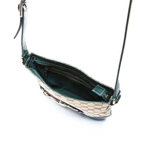 GUCCI GG canvas leather green horsebit Shoulder Bag Brown gray WS25036