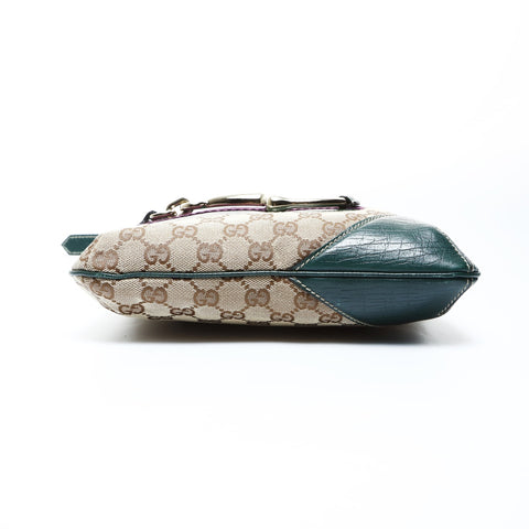 GUCCI GG canvas leather green horsebit Shoulder Bag Brown gray WS25036