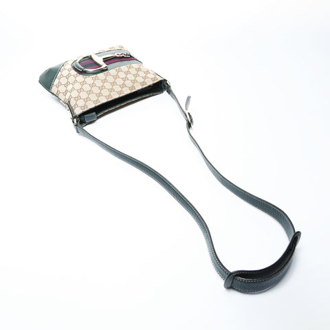 GUCCI GG canvas leather green horsebit Shoulder Bag Brown gray WS25036