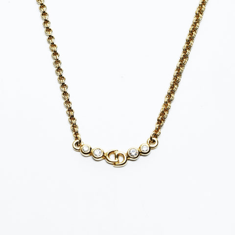 Christian Dior CD logo rhinestone Necklace gold WS25042
