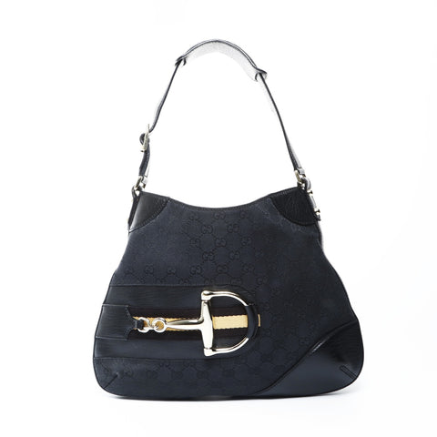 GUCCI GG canvas horsebit Shoulder Bag black WS25044