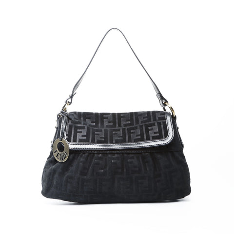 FENDI Zucca suede one belt Shoulder Bag black WS25047