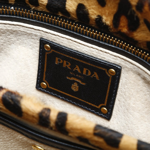 PRADA Harako Leopard 2way Handbag Brown WS25049