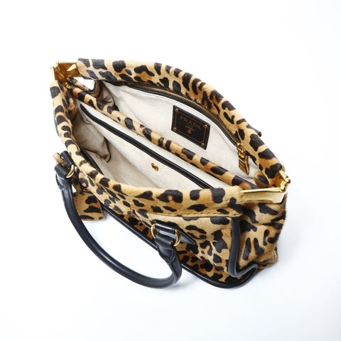 PRADA Harako Leopard 2way Handbag Brown WS25049