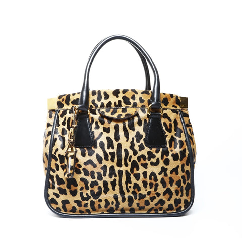 PRADA Harako Leopard 2way Handbag Brown WS25049