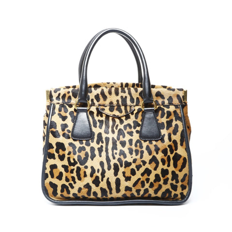 PRADA Harako Leopard 2way Handbag Brown WS25049