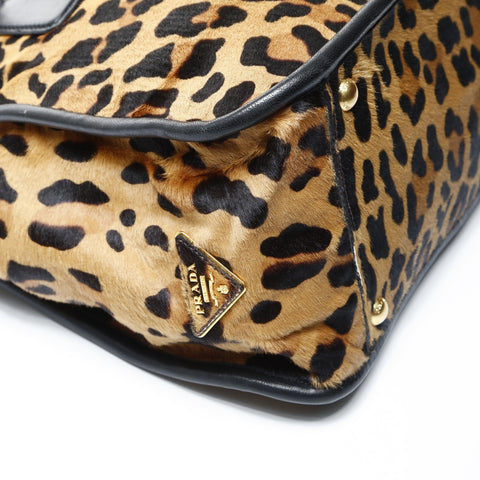 PRADA Harako Leopard 2way Handbag Brown WS25049