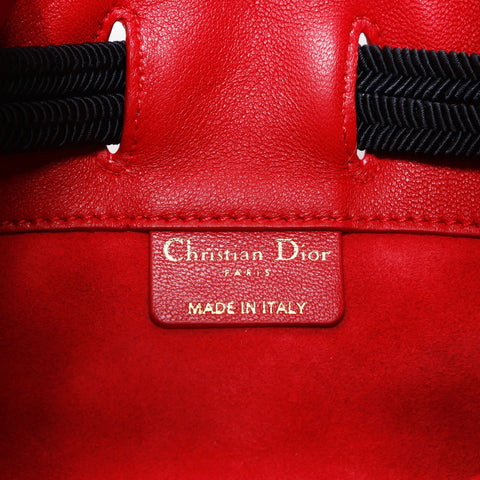 Christian Dior Embroidered Leather Hobo Basket Shoulder Bag Red WS25058