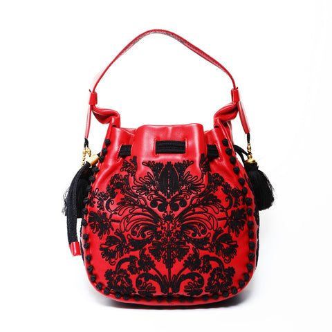Christian Dior Embroidered Leather Hobo Basket Shoulder Bag Red WS25058