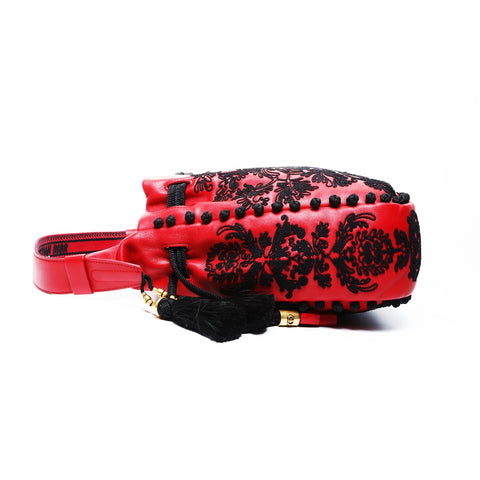 Christian Dior Embroidered Leather Hobo Basket Shoulder Bag Red WS25058