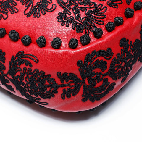 Christian Dior Embroidered Leather Hobo Basket Shoulder Bag Red WS25058