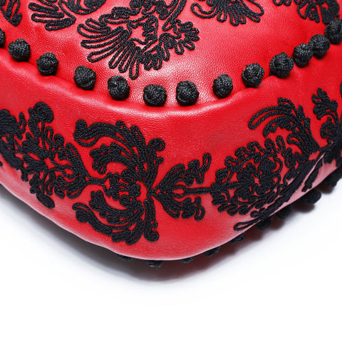 Christian Dior Embroidered Leather Hobo Basket Shoulder Bag Red WS25058