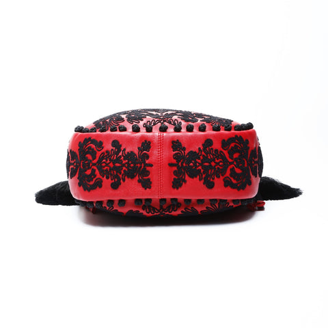 Christian Dior Embroidered Leather Hobo Basket Shoulder Bag Red WS25058