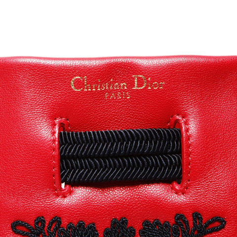 Christian Dior Embroidered Leather Hobo Basket Shoulder Bag Red WS25058