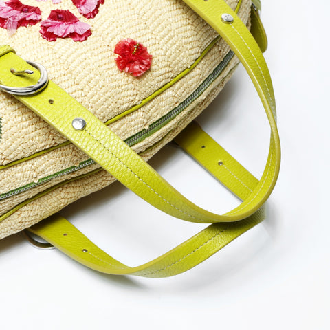 Christian Dior Raffia basket bag Boston flower Galliano period Handbag multicolor WS25060