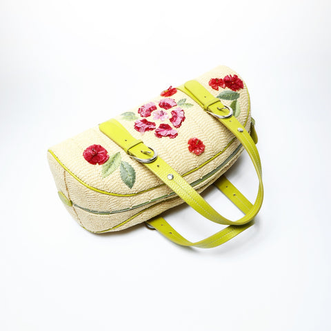 Christian Dior Raffia basket bag Boston flower Galliano period Handbag multicolor WS25060