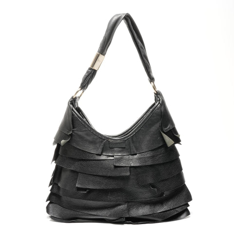 YVES SAINT LAURENT Leather frill Shoulder Bag black WS25067