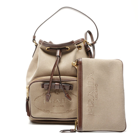 PRADA Jacquard logo drawstring bag Shoulder Bag beige WS25072