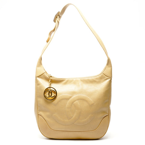 CHANEL 1st Series 1989-1991 Caviar Skin COCO Mark One Belt Shoulder Bag beige WS25073