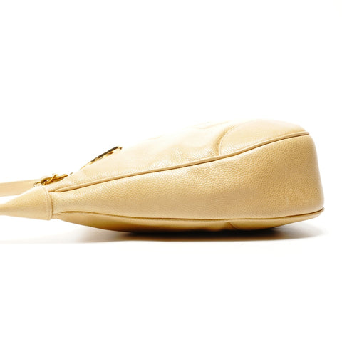 CHANEL 1st Series 1989-1991 Caviar Skin COCO Mark One Belt Shoulder Bag beige WS25073