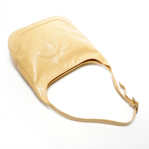 CHANEL 1st Series 1989-1991 Caviar Skin COCO Mark One Belt Shoulder Bag beige WS25073