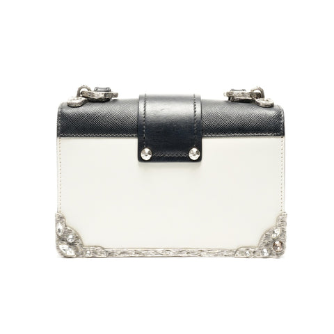 PRADA Cahier Leather Shoulder Bag Black White WS25077