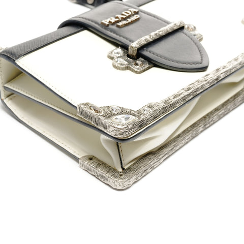 PRADA Cahier Leather Shoulder Bag Black White WS25077