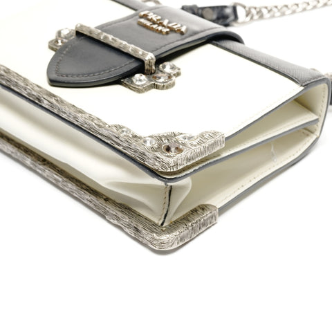 PRADA Cahier Leather Shoulder Bag Black White WS25077