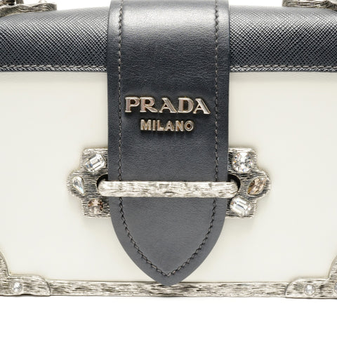 PRADA Cahier Leather Shoulder Bag Black White WS25077