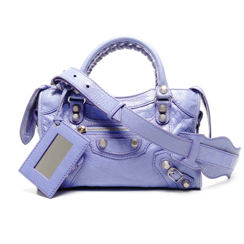 BALENCIAGA Mini Giant City 2way Silver Metal Handbag purple WS25079