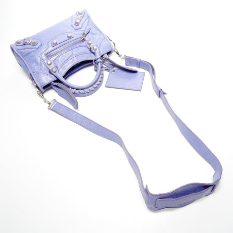 BALENCIAGA Mini Giant City 2way Silver Metal Handbag purple WS25079