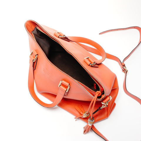 GUCCI Leather Bamboo Tassel Shoulder Bag Orange WS25081