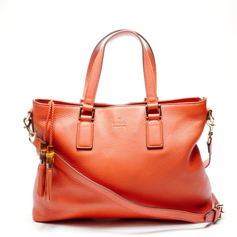 GUCCI Leather Bamboo Tassel Shoulder Bag Orange WS25081